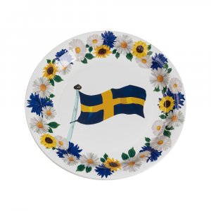 Desserttallerkener - Blomster/Svensk flagg - 8-pakning