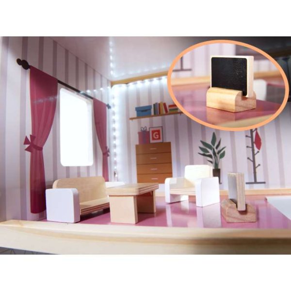 Dukkeskap i MDF med LED-belysning 78 cm hvitt inkludert 16 møbler - Byggesett Dukkeskap i MDF med LED-belysning 78 cm hvitt inkludert 16 møbler - Byggesett