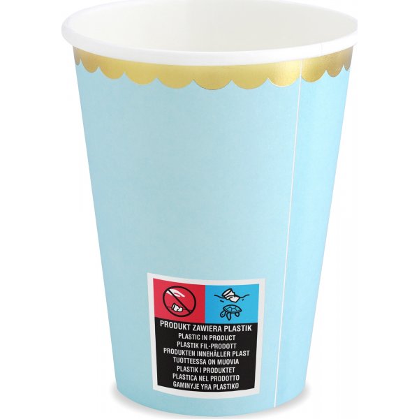 Papirkopper - Lysebl - Gullkant - 6-pakning