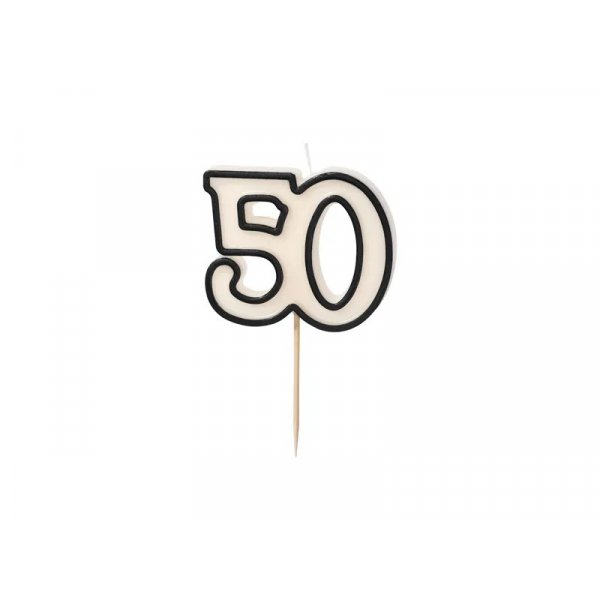 Kakelys/Bursdagslys - 50 - Svart/Hvit - 5,5 cm