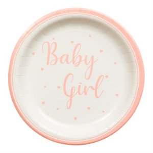 Papptallerkener - Baby Girl - Rosa/Hvit - 8-pakning