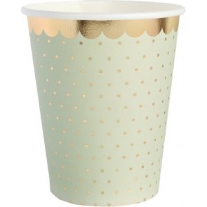 Papirkopper - Prikkete med gullkant - Olivengrnn - 10-pakning