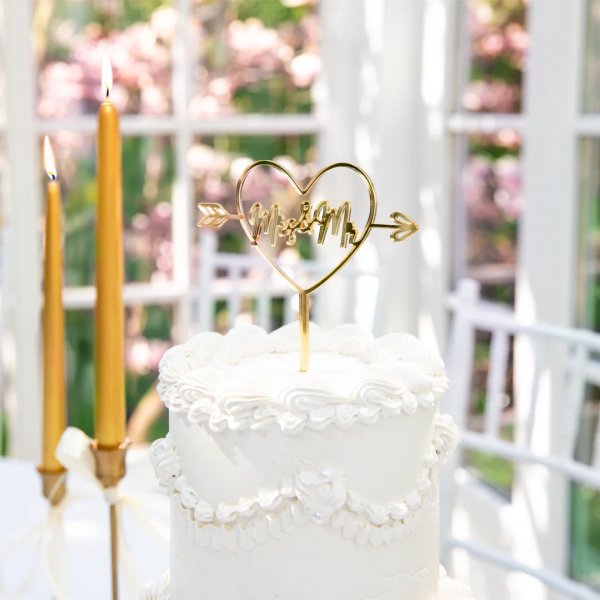 Kaketopper - Herr og Fru - Hjerte - Gull Kaketopper - Herr og Fru - Hjerte - Gull