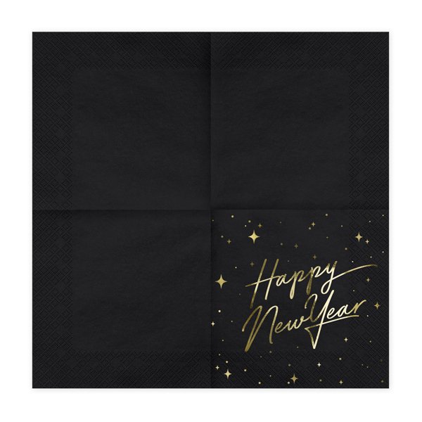 Servietter - Godt nyttår - Svart/Gull - 20-pakning Servietter - Godt nyttår - Svart/Gull - 20-pakning