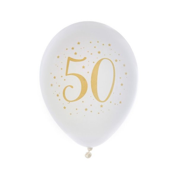 Ballonger - Hvite 50 år - 23 cm - 8 stk Ballonger - Hvite 50 år - 23 cm - 8 stk