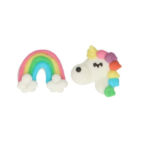 Sukkerdekorasjoner - Enhjrninger og regnbuer - 12 stk