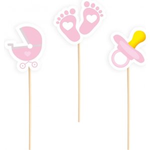 Kakepinn - Babyshower - Rosa - 6-pakning