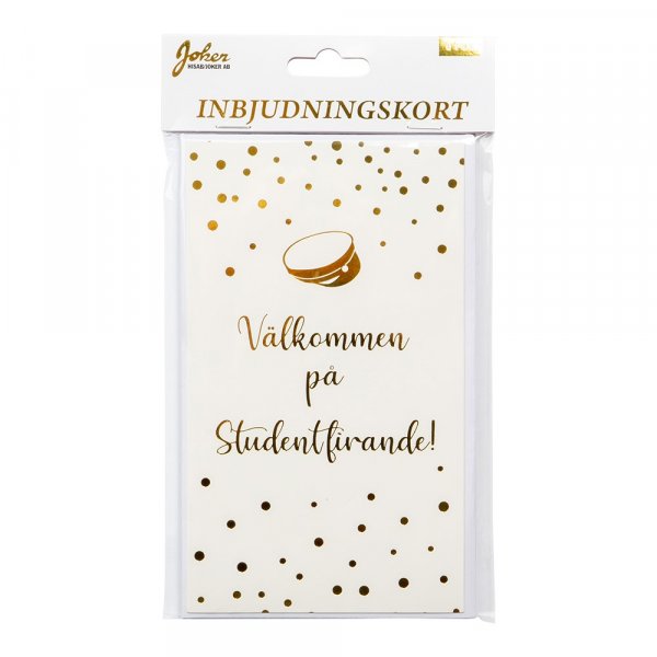 Inbjudningskort - Student - Vit/Guld