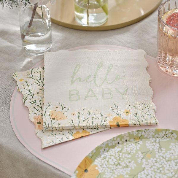 Servietter - Hello baby - Blomstermotiv - 16-pakning Servietter - Hello baby - Blomstermotiv - 16-pakning