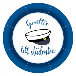 Papirtallerkener - Gratulerer til uteksaminerte - Blå/Hvit - 8-pakning Papirtallerkener - Gratulerer til uteksaminerte - Blå/Hvit - 8-pakning