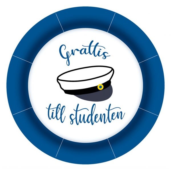 Papirtallerkener - Gratulerer til uteksaminerte - Blå/Hvit - 8-pakning Papirtallerkener - Gratulerer til uteksaminerte - Blå/Hvit - 8-pakning