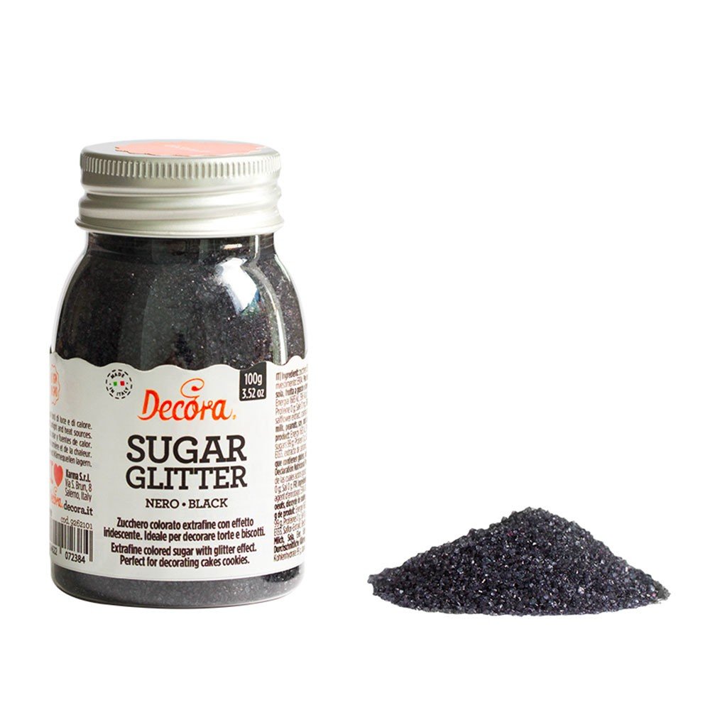 Glitrende sukkerkrystaller - Svart - Decora - 100g - Strøssel, Sprinkles