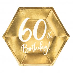 Desserttallerkener - 60-rsdag - Hvit/Gull - 6-pakning