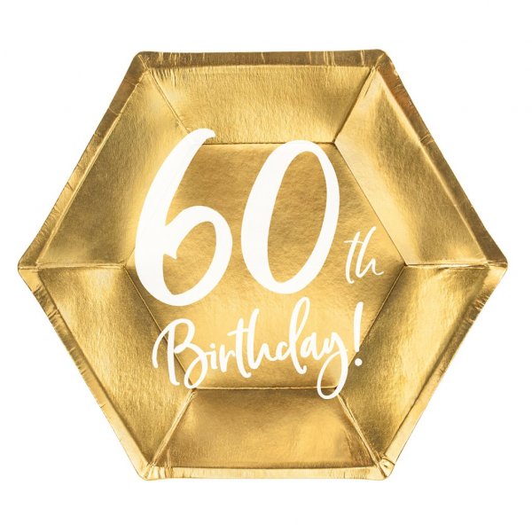 Desserttallerkener - 60-rsdag - Hvit/Gull - 6-pakning