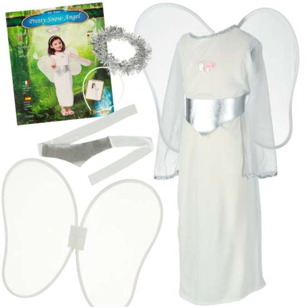 Englekostyme Barn M 110-120 cm Hvitt med S�lvdetaljer - Kostyme