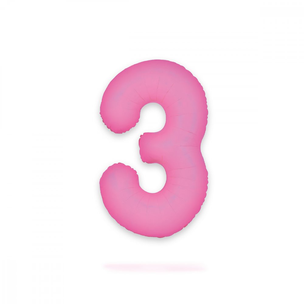 Ballongnummer - Neonrosa - 86 cm - Nummer: 3 - Tallballonger, Ballonger