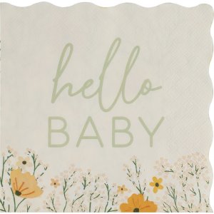 Servietter - Hello baby - Blomstermotiv - 16-pakning