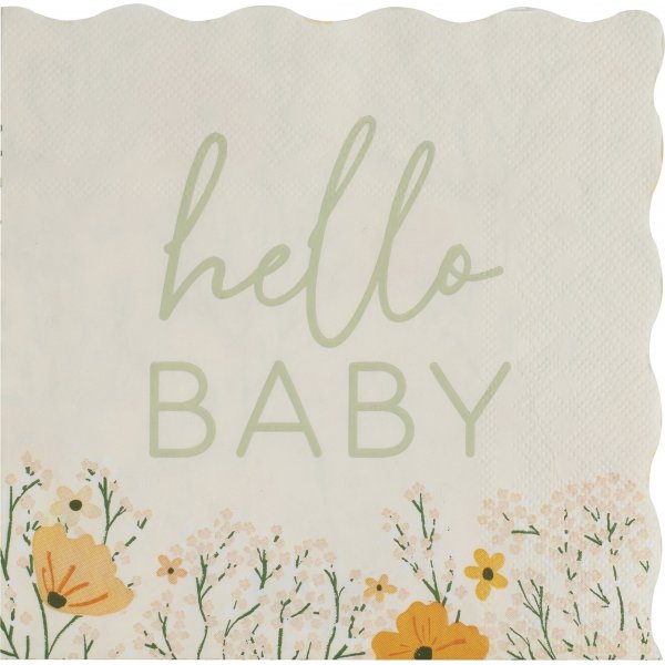 Servietter - Hello baby - Blomstermotiv - 16-pakning Servietter - Hello baby - Blomstermotiv - 16-pakning