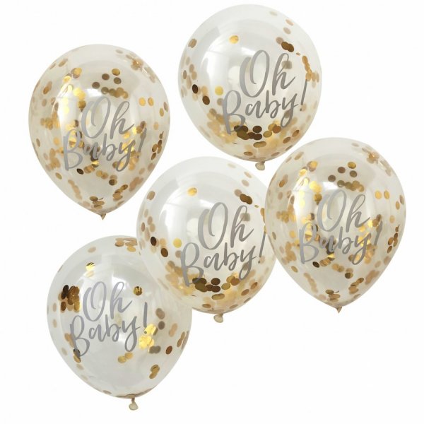 Konfettiballonger - Oh Baby! - 5-pakning Konfettiballonger - Oh Baby! - 5-pakning