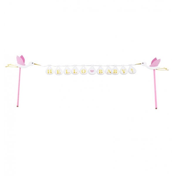 Kaketopper - Stork - Hello Baby - Rosa/Hvit/Gull