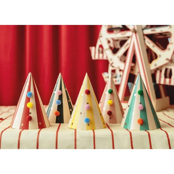 Festhatter - Stripete med pomponger - 6-pakning