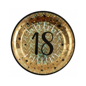 Papptallerkener - 18 år - Glitrende gull - 22 cm - 10-pakning Papptallerkener - 18 år - Glitrende gull - 22 cm - 10-pakning