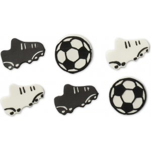 Sukkerdekorasjoner - Fotballer + Fotballsko - 6 stk Sukkerdekorasjoner - Fotballer + Fotballsko - 6 stk