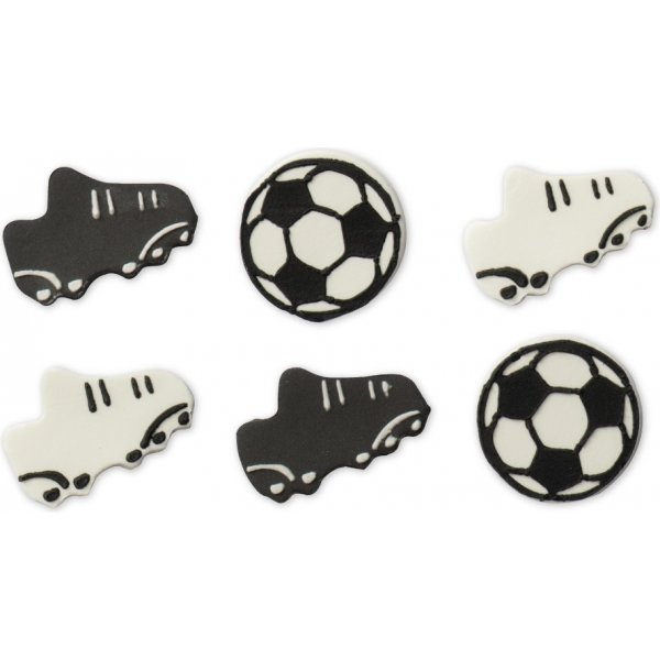 Sukkerdekorasjoner - Fotballer + Fotballsko - 6 stk Sukkerdekorasjoner - Fotballer + Fotballsko - 6 stk