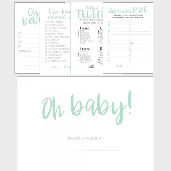 Babyshower-sett - Mintgrønn Babyshower-sett - Mintgrønn