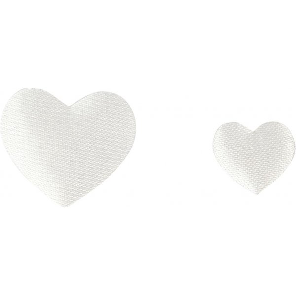 Satenghjerter - hvite - 10+20 mm - 70 stk