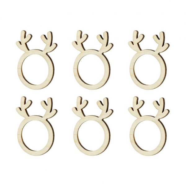 Serviettringer i tre - Reinsdyr - 6-pakning