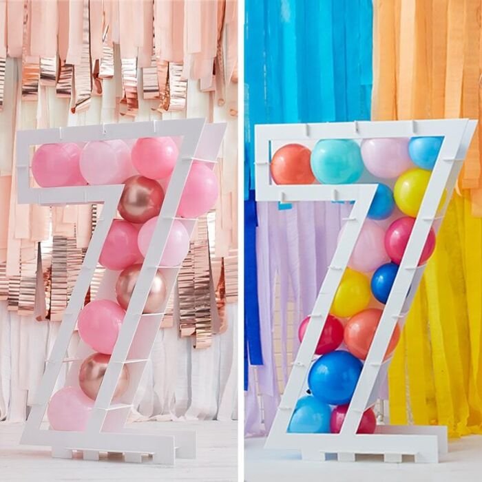 Ballongdekorasjon - Nummerstativ - Nummer: 7 - Ballonger